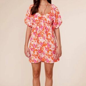 Lucy Paris Toulouse Tie Dress Pink and Orange Sz Medium